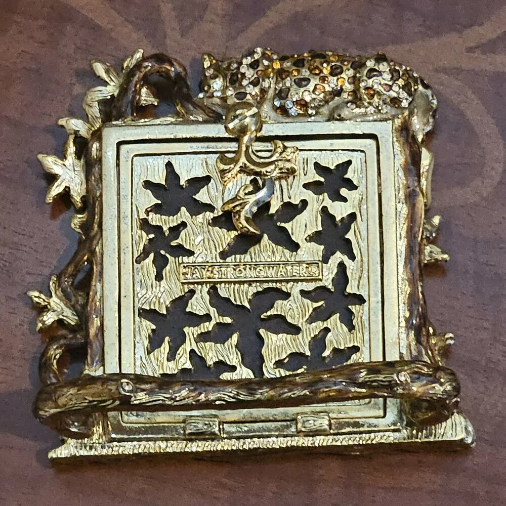 EXQUISITE RARE JAY STRONGWATER LEOPARD JUNGLE LEAF CRYSTAL ENAMEL FRAME
